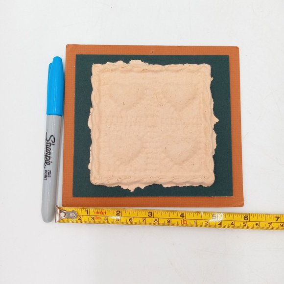 Heart Quilt Block Style Paper Cast Art Embossed Pressed Handmade Decor 1980s - Picture 2 of 8